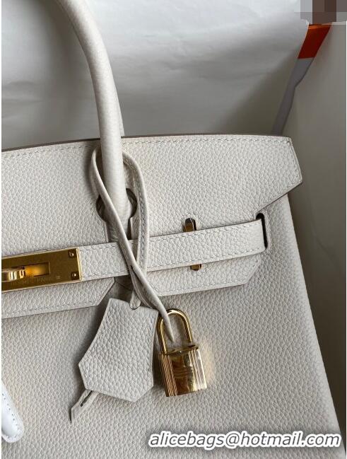 Top Grade Hermes Birkin 30cm Bag in Original Togo Leather H30 Milkshake White/Gold 2024 (Full Handmade)