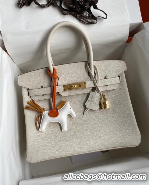 Top Grade Hermes Birkin 30cm Bag in Original Togo Leather H30 Milkshake White/Gold 2024 (Full Handmade)