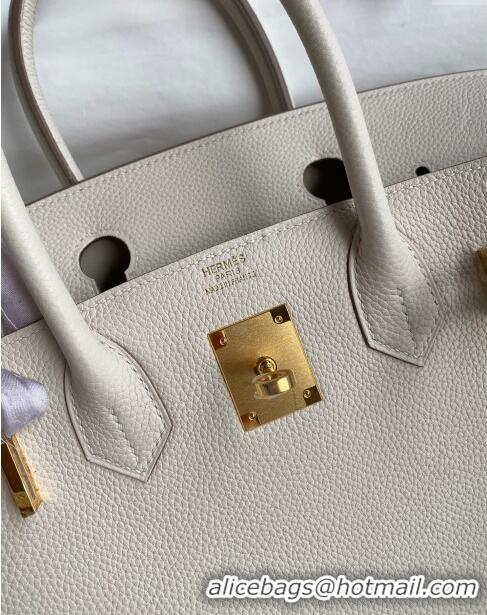 Top Grade Hermes Birkin 30cm Bag in Original Togo Leather H30 Milkshake White/Gold 2024 (Full Handmade)