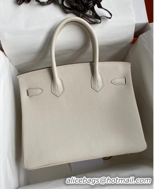 Top Grade Hermes Birkin 30cm Bag in Original Togo Leather H30 Milkshake White/Gold 2024 (Full Handmade)