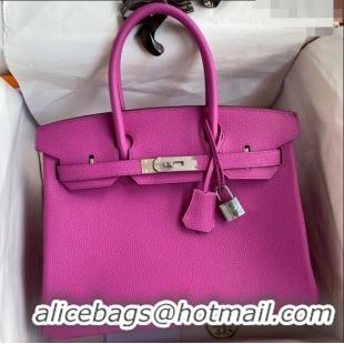 Luxurious Hermes Birkin 30cm Bag in Original Togo Leather H30 Yulan Pink/Silver 2024 (Full Handmade)