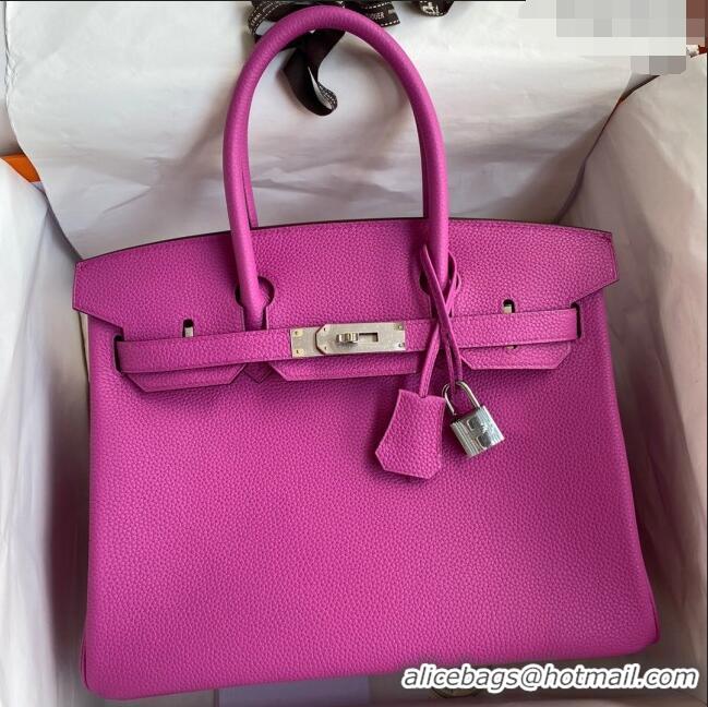 Luxurious Hermes Birkin 30cm Bag in Original Togo Leather H30 Yulan Pink/Silver 2024 (Full Handmade)