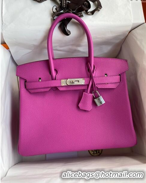 Luxurious Hermes Birkin 30cm Bag in Original Togo Leather H30 Yulan Pink/Silver 2024 (Full Handmade)