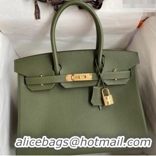 Good Looking Hermes Birkin 30cm Bag in Original Togo Leather H30 Jungle Green/Gold 2024 (Full Handmade)