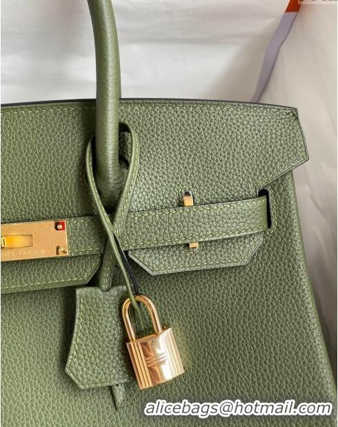 Good Looking Hermes Birkin 30cm Bag in Original Togo Leather H30 Jungle Green/Gold 2024 (Full Handmade)