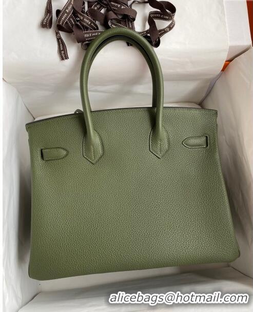 Good Looking Hermes Birkin 30cm Bag in Original Togo Leather H30 Jungle Green/Gold 2024 (Full Handmade)