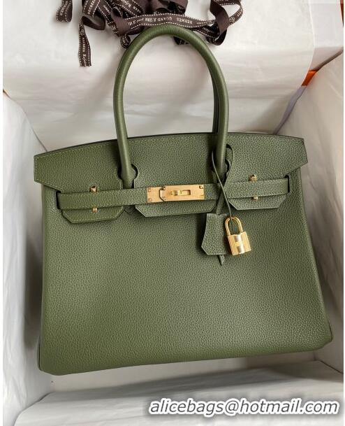 Good Looking Hermes Birkin 30cm Bag in Original Togo Leather H30 Jungle Green/Gold 2024 (Full Handmade)