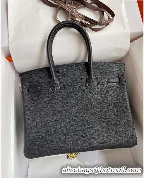 Top Quality Hermes Birkin 30cm Bag in Original Togo Leather H30 Black/Gold 2024 (Full Handmade)