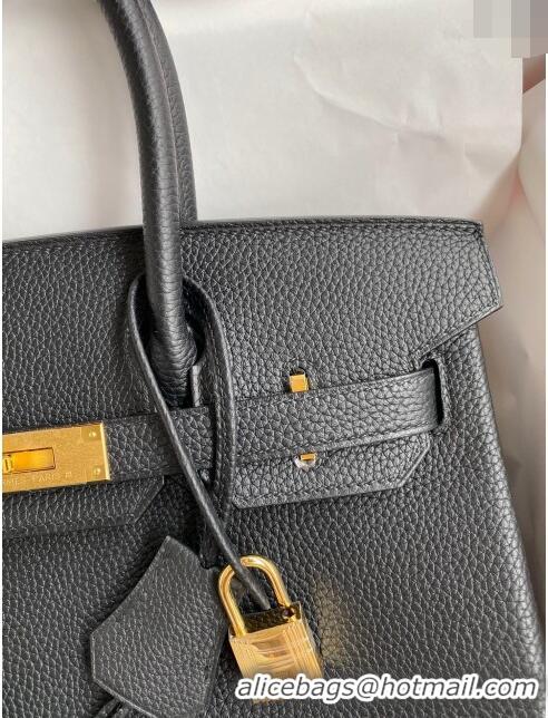 Top Quality Hermes Birkin 30cm Bag in Original Togo Leather H30 Black/Gold 2024 (Full Handmade)