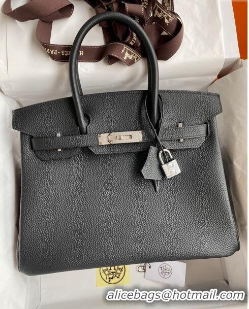 New Style Hermes Birkin 30cm Bag in Original Togo Leather H30 Black/Silver 2024 (Full Handmade)