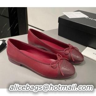 Charming Chanel Lambskin Ballet Flat with Bow G45591 Red/Burgundy 423134