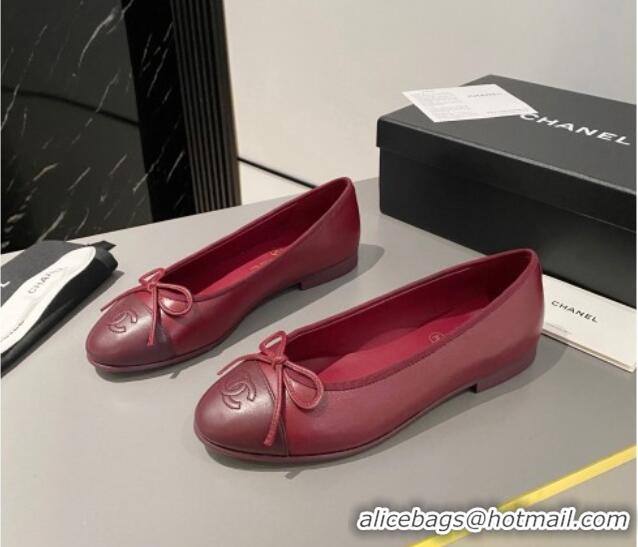 Charming Chanel Lambskin Ballet Flat with Bow G45591 Red/Burgundy 423134