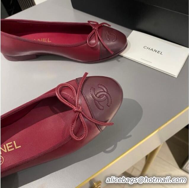 Charming Chanel Lambskin Ballet Flat with Bow G45591 Red/Burgundy 423134