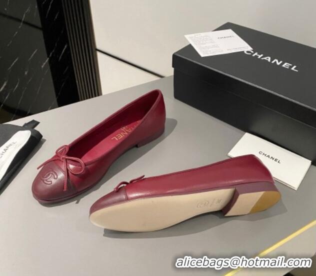 Charming Chanel Lambskin Ballet Flat with Bow G45591 Red/Burgundy 423134