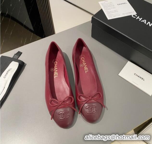 Charming Chanel Lambskin Ballet Flat with Bow G45591 Red/Burgundy 423134