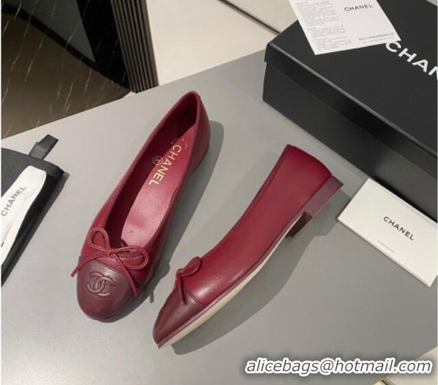 Charming Chanel Lambskin Ballet Flat with Bow G45591 Red/Burgundy 423134