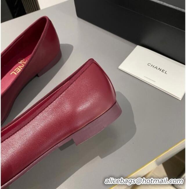 Charming Chanel Lambskin Ballet Flat with Bow G45591 Red/Burgundy 423134