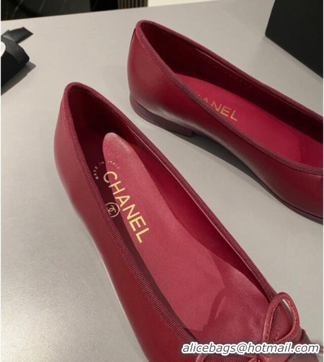 Charming Chanel Lambskin Ballet Flat with Bow G45591 Red/Burgundy 423134