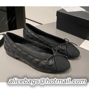 Stylish Chanel Quilted Lambskin & Grosgrain Ballet Flat with Bow G45591 Black 423135