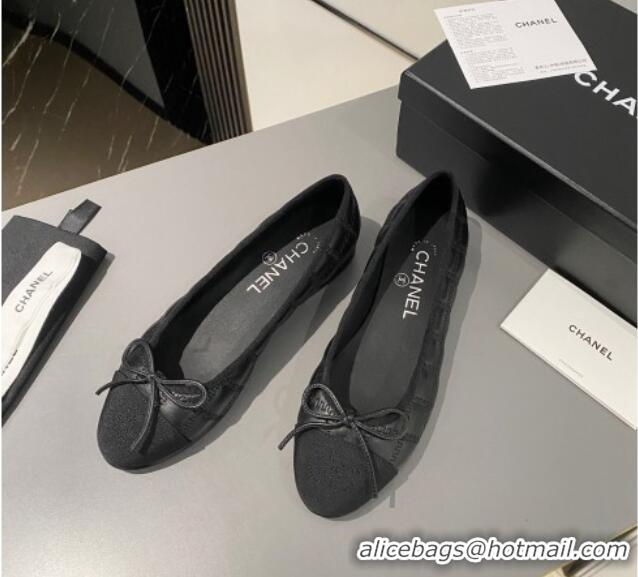 Stylish Chanel Quilted Lambskin & Grosgrain Ballet Flat with Bow G45591 Black 423135