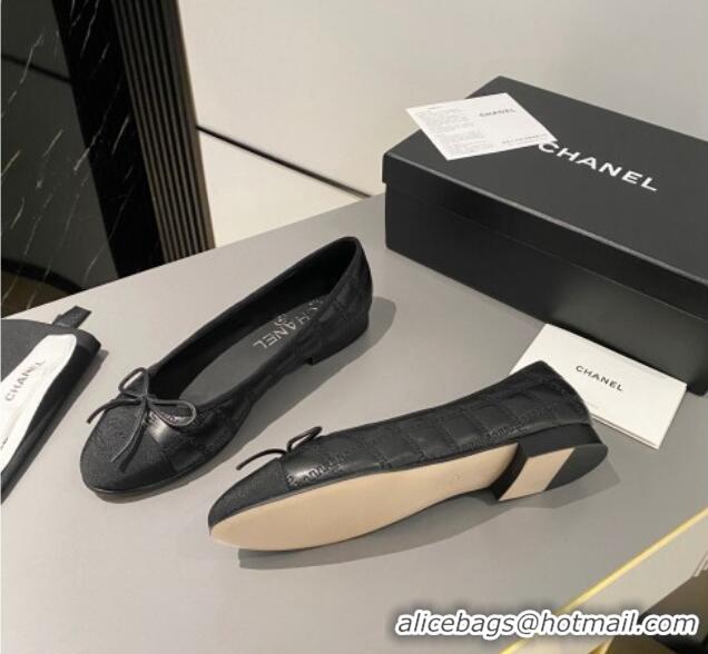 Stylish Chanel Quilted Lambskin & Grosgrain Ballet Flat with Bow G45591 Black 423135