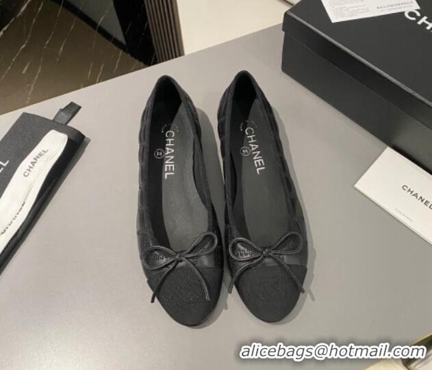 Stylish Chanel Quilted Lambskin & Grosgrain Ballet Flat with Bow G45591 Black 423135