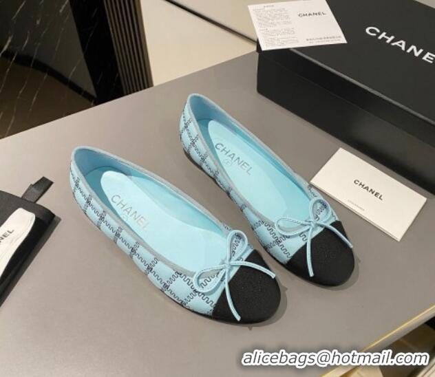 AAAAA Chanel Quilted Lambskin & Grosgrain Ballet Flat with Bow G45591 Light Blue 423136