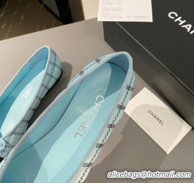 AAAAA Chanel Quilted Lambskin & Grosgrain Ballet Flat with Bow G45591 Light Blue 423136