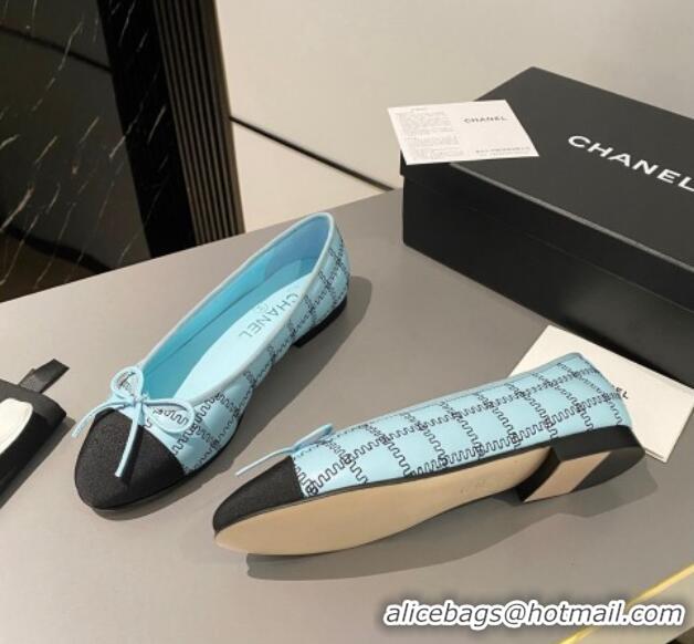 AAAAA Chanel Quilted Lambskin & Grosgrain Ballet Flat with Bow G45591 Light Blue 423136