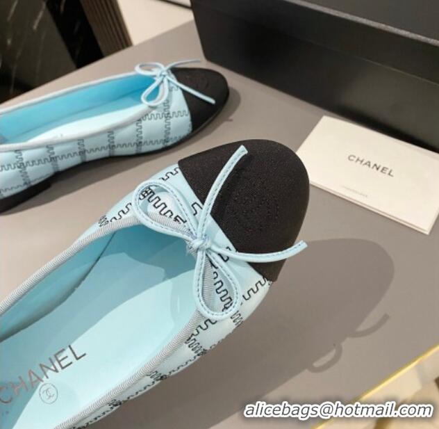 AAAAA Chanel Quilted Lambskin & Grosgrain Ballet Flat with Bow G45591 Light Blue 423136