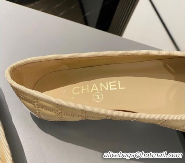 Super Quality Chanel Quilted Lambskin & Grosgrain Ballet Flat with Bow G45591 Beige 423137