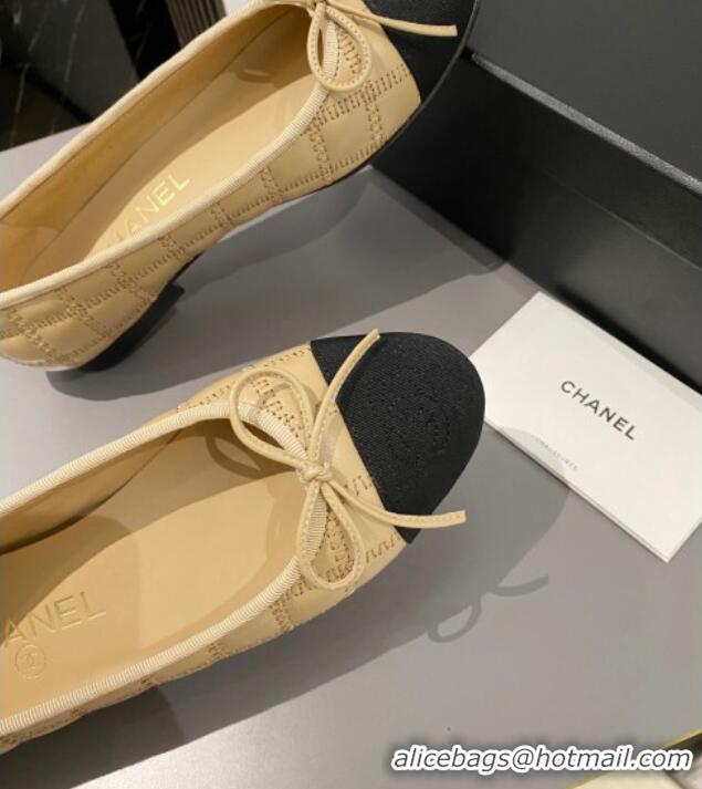 Super Quality Chanel Quilted Lambskin & Grosgrain Ballet Flat with Bow G45591 Beige 423137