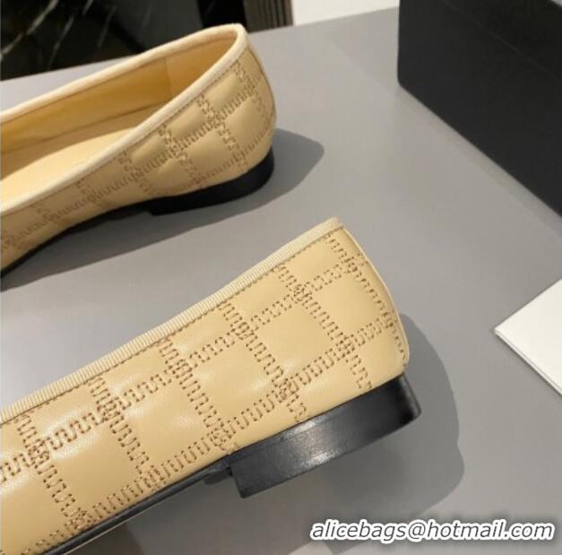 Super Quality Chanel Quilted Lambskin & Grosgrain Ballet Flat with Bow G45591 Beige 423137