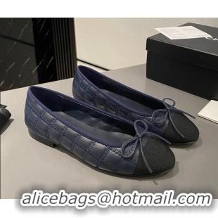 Top Quality Chanel Quilted Lambskin & Grosgrain Ballet Flat with Bow G45591 Dark Blue 423138