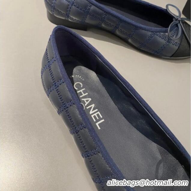 Top Quality Chanel Quilted Lambskin & Grosgrain Ballet Flat with Bow G45591 Dark Blue 423138