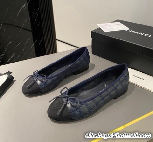 Top Quality Chanel Quilted Lambskin & Grosgrain Ballet Flat with Bow G45591 Dark Blue 423138