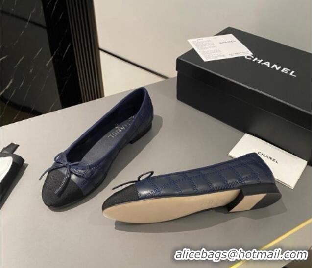 Top Quality Chanel Quilted Lambskin & Grosgrain Ballet Flat with Bow G45591 Dark Blue 423138