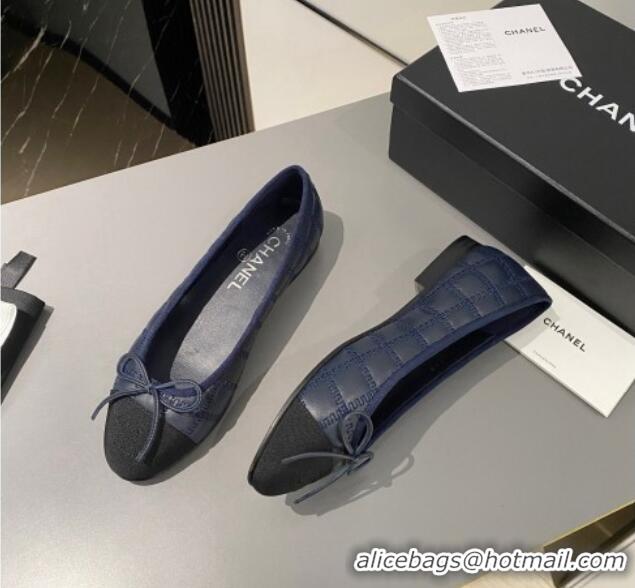 Top Quality Chanel Quilted Lambskin & Grosgrain Ballet Flat with Bow G45591 Dark Blue 423138