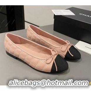 Duplicate Chanel Quilted Lambskin & Grosgrain Ballet Flat with Bow G45591 Pink 423139