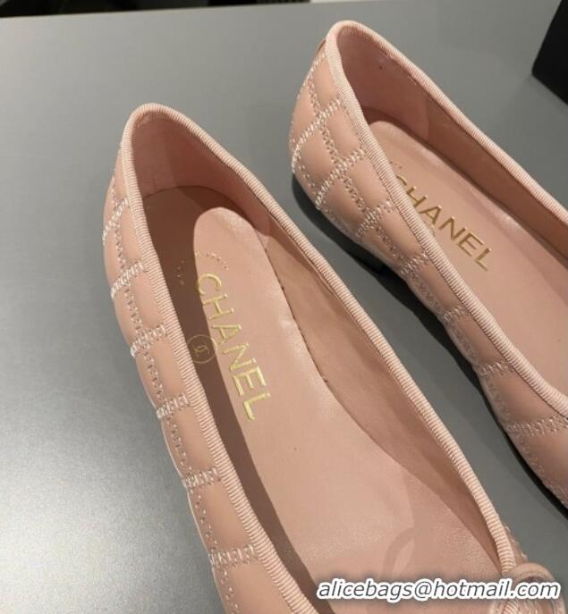 Duplicate Chanel Quilted Lambskin & Grosgrain Ballet Flat with Bow G45591 Pink 423139