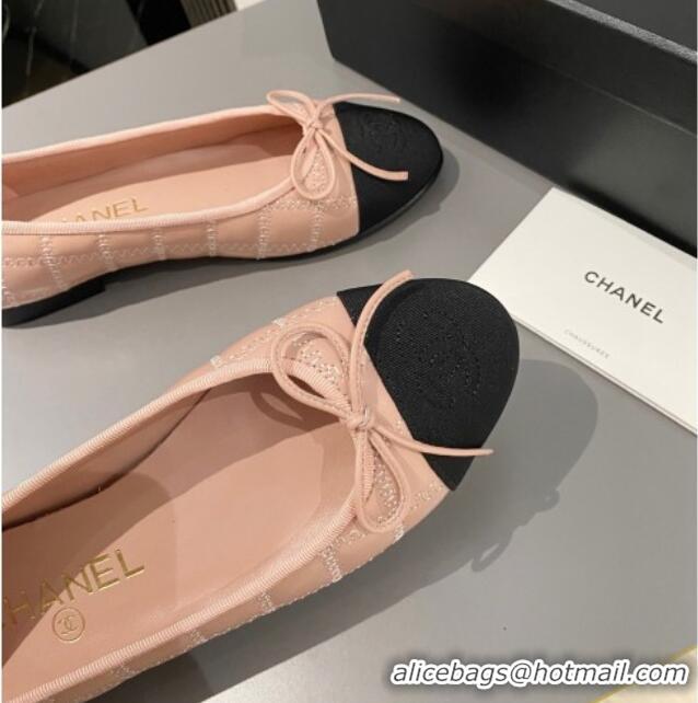 Duplicate Chanel Quilted Lambskin & Grosgrain Ballet Flat with Bow G45591 Pink 423139