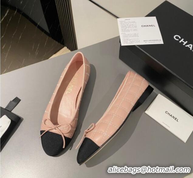 Duplicate Chanel Quilted Lambskin & Grosgrain Ballet Flat with Bow G45591 Pink 423139