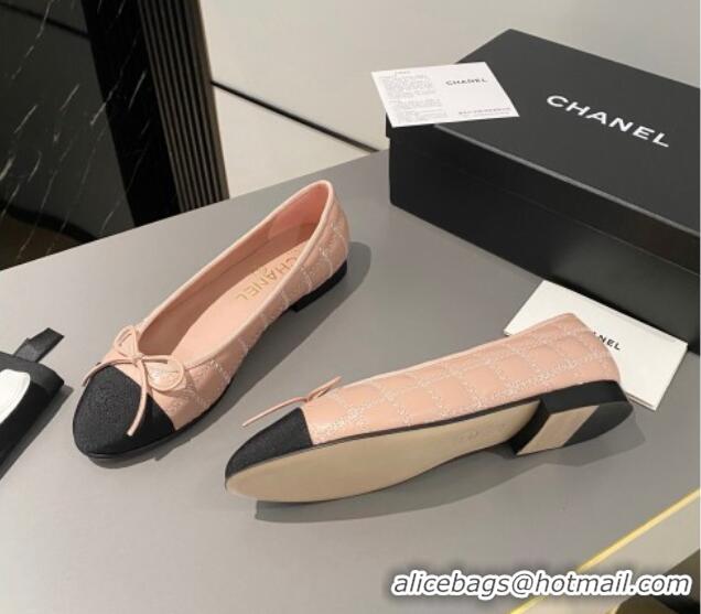 Duplicate Chanel Quilted Lambskin & Grosgrain Ballet Flat with Bow G45591 Pink 423139