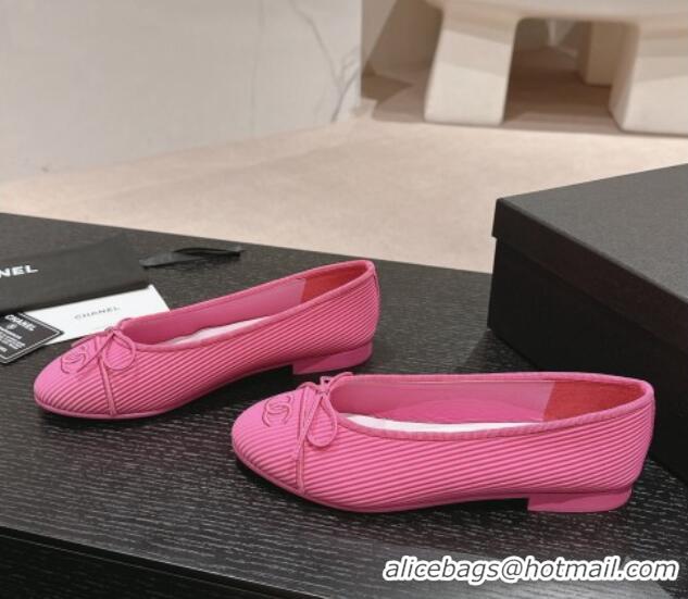 Affordable Price Chanel Striped Fabric Ballet Flat with Bow G45512 Pink 423140