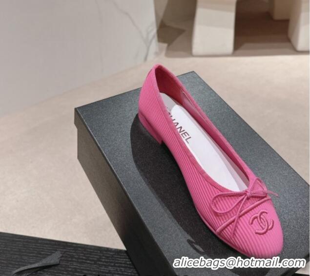 Affordable Price Chanel Striped Fabric Ballet Flat with Bow G45512 Pink 423140