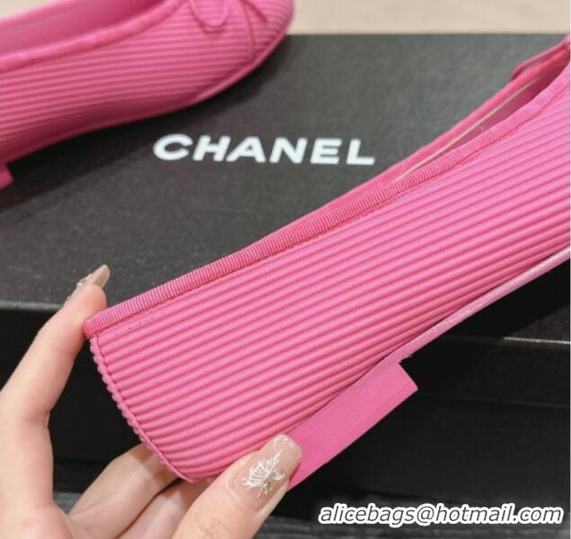 Affordable Price Chanel Striped Fabric Ballet Flat with Bow G45512 Pink 423140