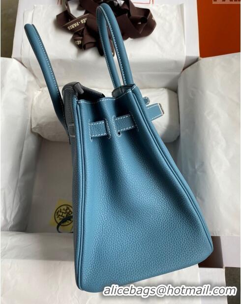 Super Quality Hermes Birkin 30cm Bag in Original Togo Leather H30 Denim Blue/Silver 2024 (Full Handmade)