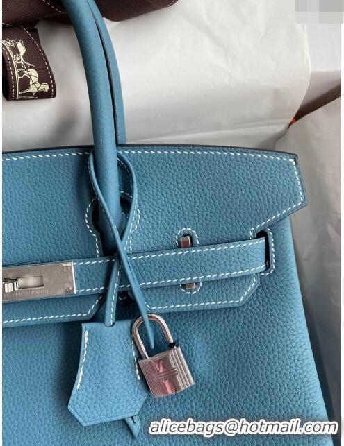 Super Quality Hermes Birkin 30cm Bag in Original Togo Leather H30 Denim Blue/Silver 2024 (Full Handmade)