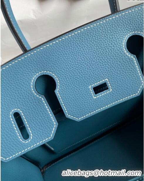 Super Quality Hermes Birkin 30cm Bag in Original Togo Leather H30 Denim Blue/Silver 2024 (Full Handmade)