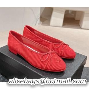 Reasonable Price Chanel Striped Fabric Ballet Flat with Bow G45512 Red 423141